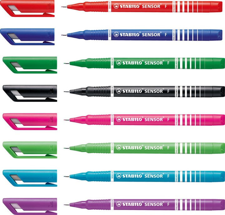 Produktbild STABILO SENSOR F Finliner mit gefederter Spitzer (Rosa, Lila, Blau, Grün, 4 x)