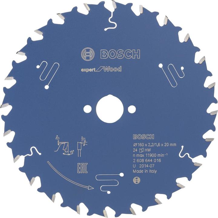Produktbild Bosch Professional Zubehör Kreissägeblatt Expert for Wood, 160 x 20 x 2,2 mm, 24