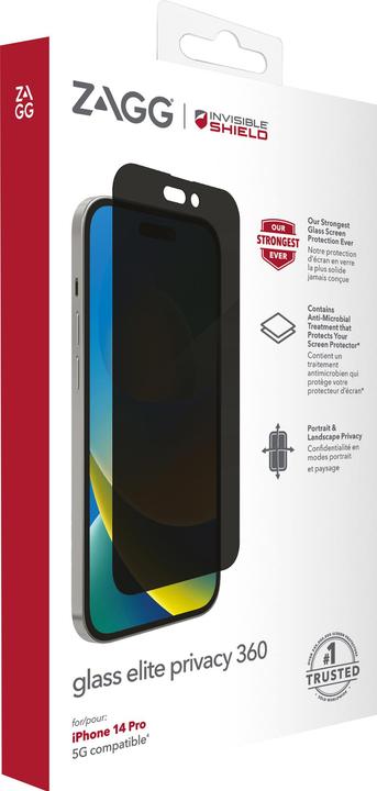 Actual product image Zagg InvisibleShield Glass Elite Privacy 360, 15,5 cm (6.1"), Smartphone, Filtre de confidentialité (1 Piece, Apple iPhone 14 Pro)