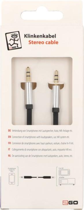 Actual product image 2GO AUX stereo audio cable-black-150cm flat cable (1.50 m, AUX cable)