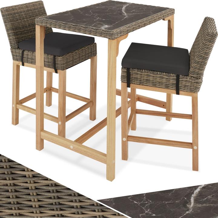 tectake Rattan Bartisch Kutina mit 2 Stühlen Latina (96 cm)