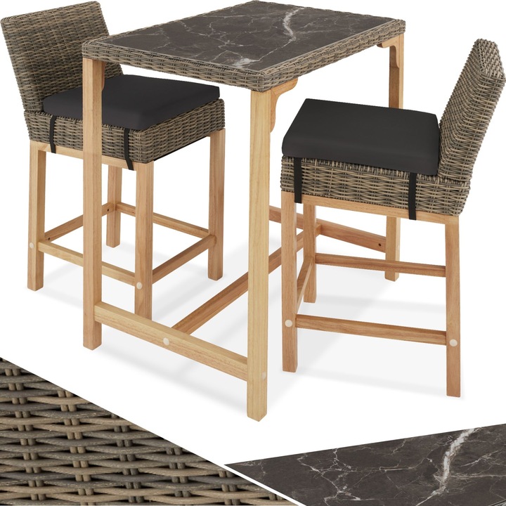 Produktbild tectake Rattan Bartisch Kutina mit 2 Stühlen Latina (96 cm)