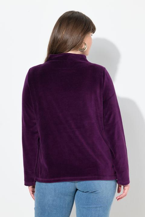 Produktbild Ulla Popken Samt-Sweatshirt, A-Linie, Stehkragen, Langarm (42)