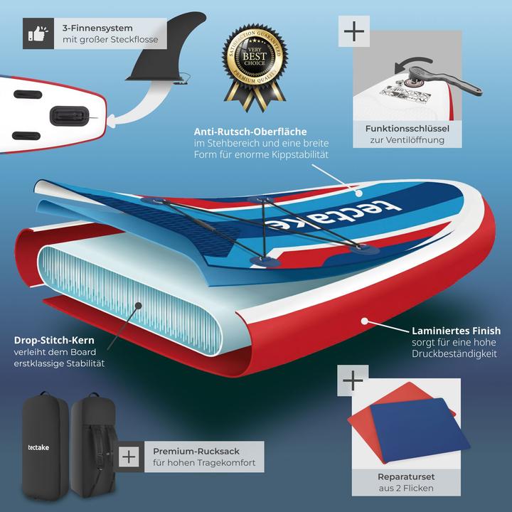Image du produit tectake Planche de stand-up paddle 2 en 1 gonflable kit complet