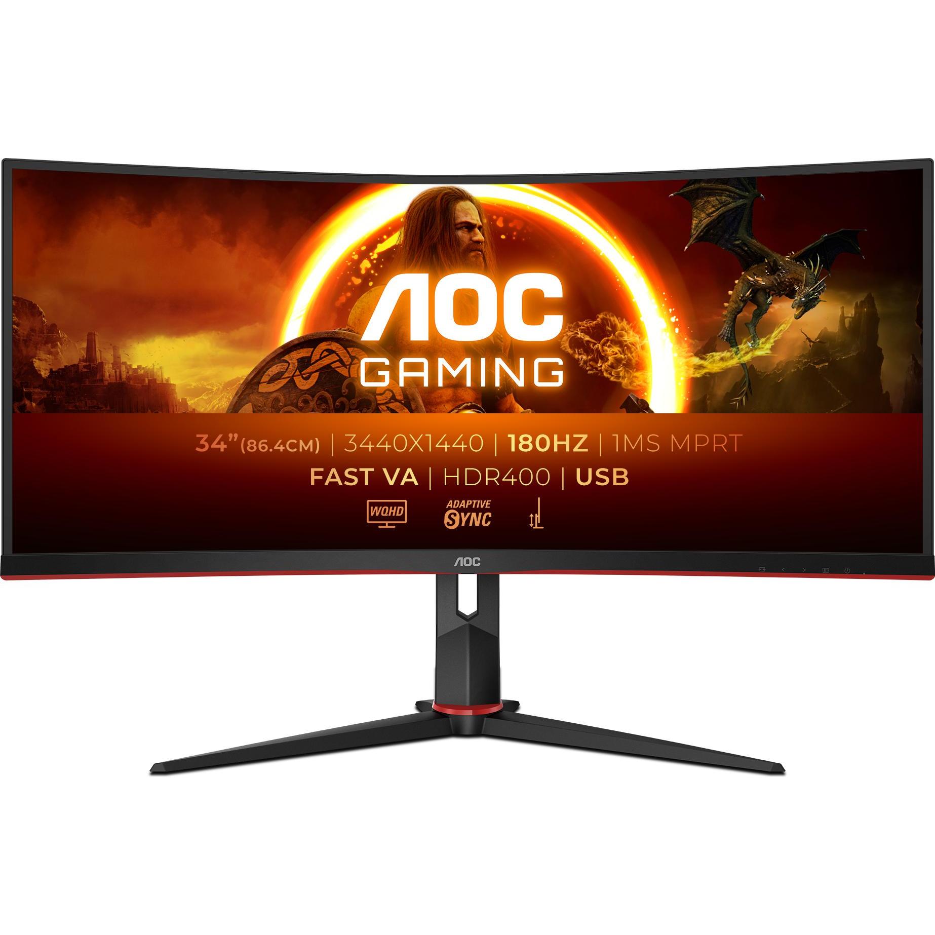 AOC CU34G2XPD (3440 x 1440 Pixel, 34"), Monitor, Schwarz, Rot
