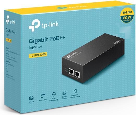 Actual product image TP-Link (TL-POE170S) Gigabit PoE Injector, 2 Gigabit ports (802.3af (PoE), 802.3at (PoE+), 802.3bt (PoE++), 60 W)