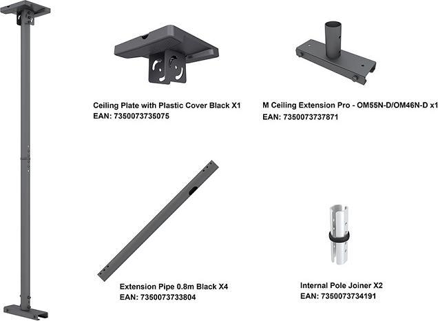 Image du produit Multibrackets Support plafond série OM, noir,1500-3000mm (Tube de prolongation)