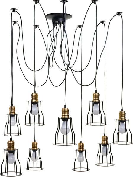 Immagine prodotto Swisshandel24 Lampada a sospensione, metallo industriale regolabile in altezza nero - 9x Lampada a gabbia Sc (E27)