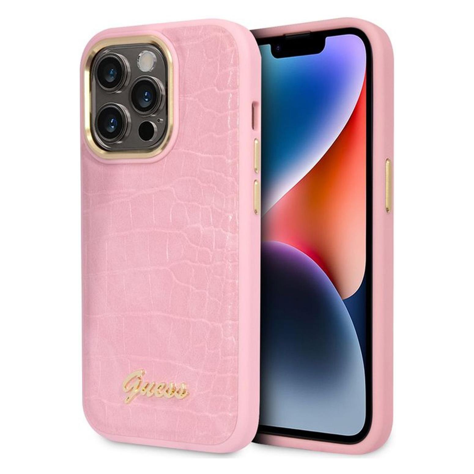 Guess Case (Apple IPhone 14 Pro), Smartphone Hülle, Pink, Schwarz, Gold