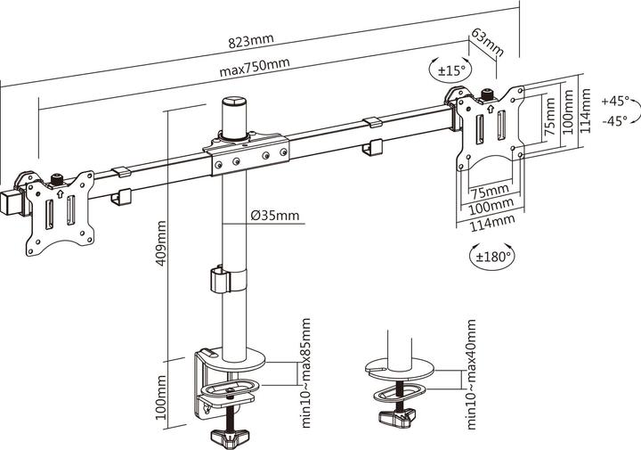 Actual product image InLine Table mount, for 2x LCD/LED display up to 81cm (32"), max. 9kg, black (Dining table, 32")