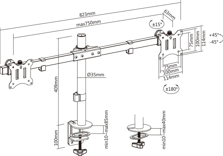 Produktbild InLine Tischhalterung, für 2x LCD-/LED-Display bis 81cm (32"), max. 9kg, schwarz (Esstisch, 32")