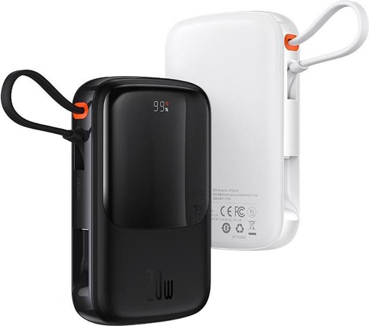 Actual product image Baseus Powerbank Qpow Pro with USB-C cable, USB-C, USB, 10000mAh, 22.5W (white) (10000 mAh, 22.50 W, 37 Wh)