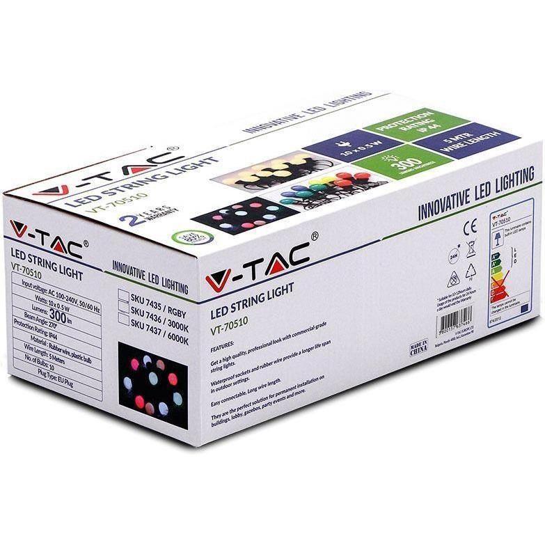 Thumbnail - V-TAC, Lichterkette, Girlande (Seil) LED 5 Meter 10 Glühbirnen 0 5W VT-70510 3000K 300lm (5 m)