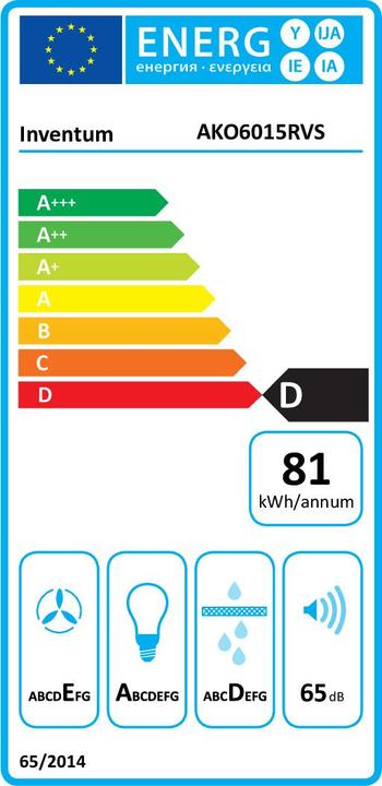 Energie-Label Inventum AKO6015RVS - Unterstrukturextraktor - 60 cm - 350 m3/h - 3 Positionen - Edelstahl (Unterbauhaube)