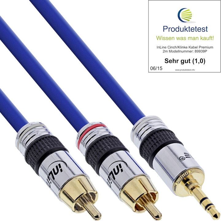 Produktbild InLine Cinch/Klinke Kabel, 2x Cinch an 3,5mm Klinke (0.50 m, 3.5mm Klinke (AUX), Cinch)