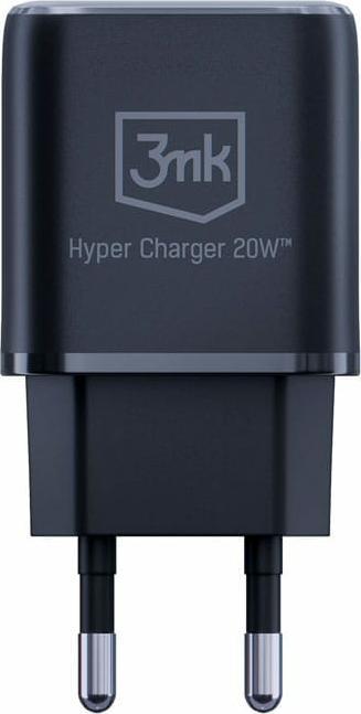 Actual product image 3MK HyperCharger 20W 1xUSB-C + 1xUSB-A ładowarka sieciowa PD/QC czarna/black (20 W, 2 ports)