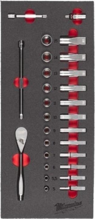 Produktbild MGA Milwaukee 1/4" Ratschen- und Steckschlüsselsatz Schaumstoffeinsatz für 30“ Werkstattwagen 28 Stück