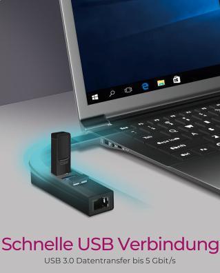 Actual product image Icy Box USB Hub SB 3.0 Hub & LAN Adapter,IB-HUB1419-LAN (USB-C, 4 ports)