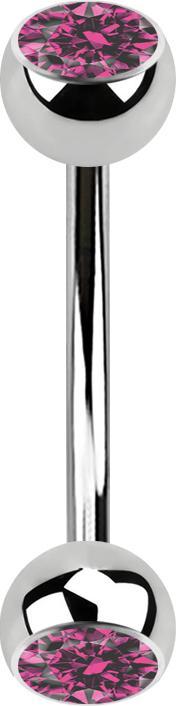 Image du produit Star Piercing Micro banane argentée avec deux boules de cristal rose (sans laiton, Acier chirurgical 316L)