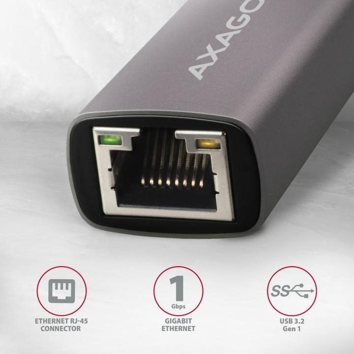Actual product image Axagon ADE-TR Gigabit Ethernet 10/100/1000 Adapter - USB 3.1 Type A, Titanium Gray (USB 3.1, RJ45 (1x))