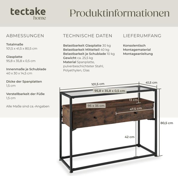 Produktbild tectake Konsolentisch Reading 101,5x41,5x80,5cm