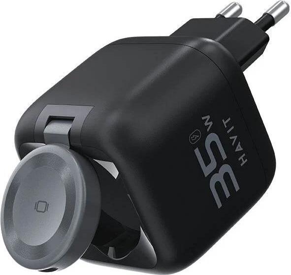 Actual product image Havit UC250 A-EU - GaN travel charger with extendable cable (black) (35 W, 1 portion)