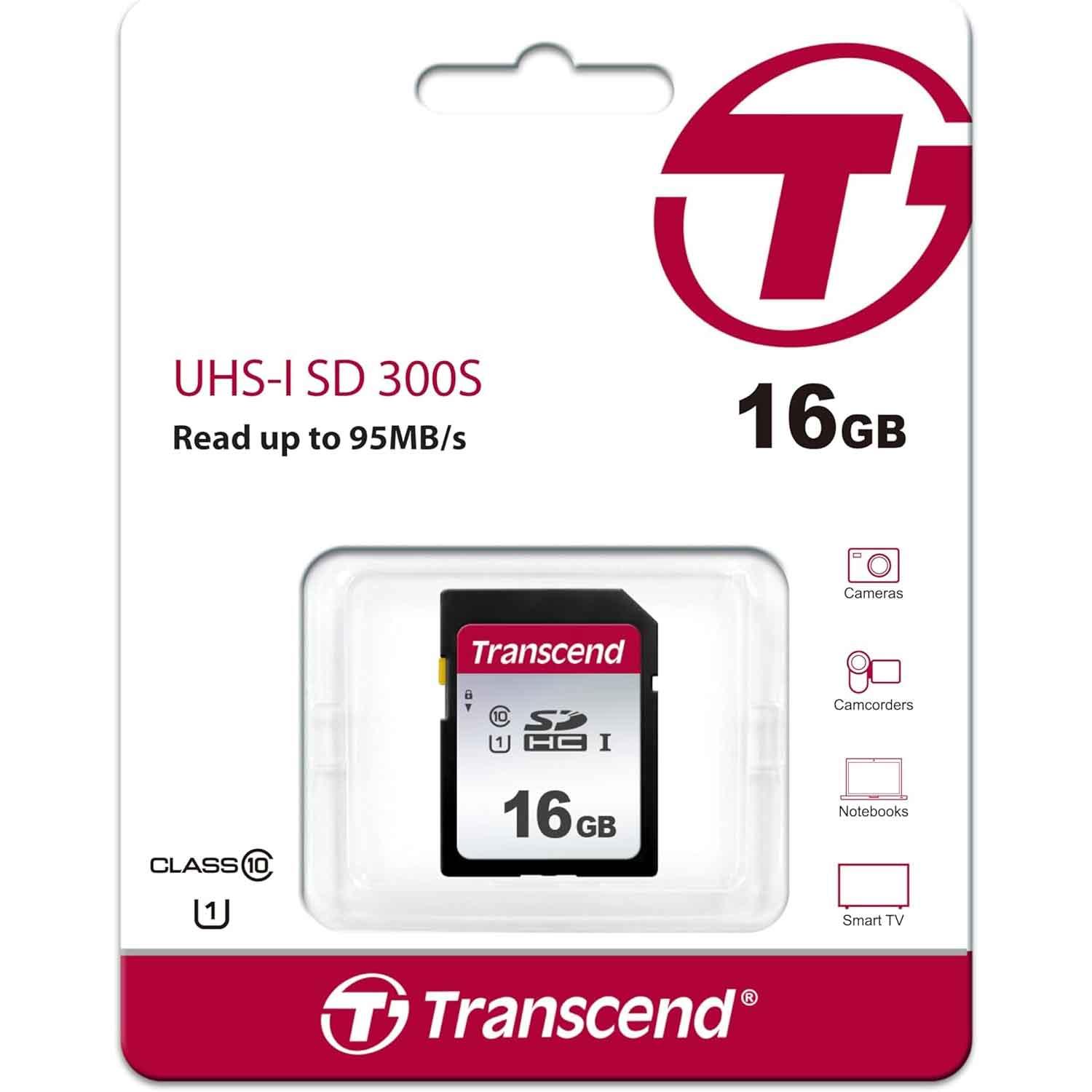 Transcend SDC300S (16 GB, SDHC, U1, UHS-I), Scheda di memoria, Nero