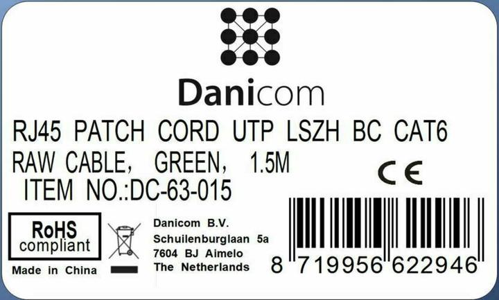 Produktbild Dsit CAT6 Netzwerkkabel, U/UTP, 1.50 meter, Grün, 100% Kupfer (CAT6, 1.50 m)