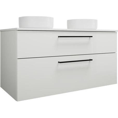 burgbad, Badmöbelset, Eqio Keramik-Aufsatzwaschtische links und rechts, rund, inklusive Waschtischunterschrank, Br