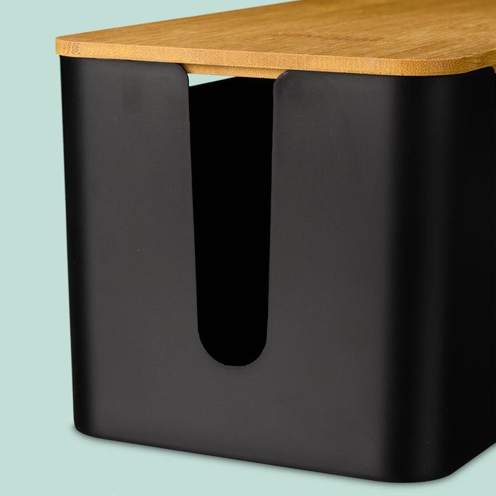 Image du produit Relaxdays Schwarze Kabelbox mit Bambusdeckel