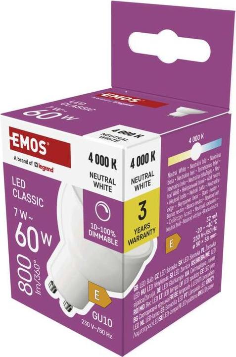 Produktbild Emos LED Lampe Classic MR16 / GU10 / 7 W (60 W) / 800 lm / Neutral Weiss / dimmbar (GU10, 800 lm, 1x)