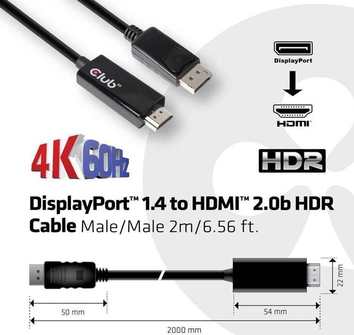 Produktbild Club 3D DisplayPort — HDMI (Typ A) (2 m, DisplayPort, HDMI)