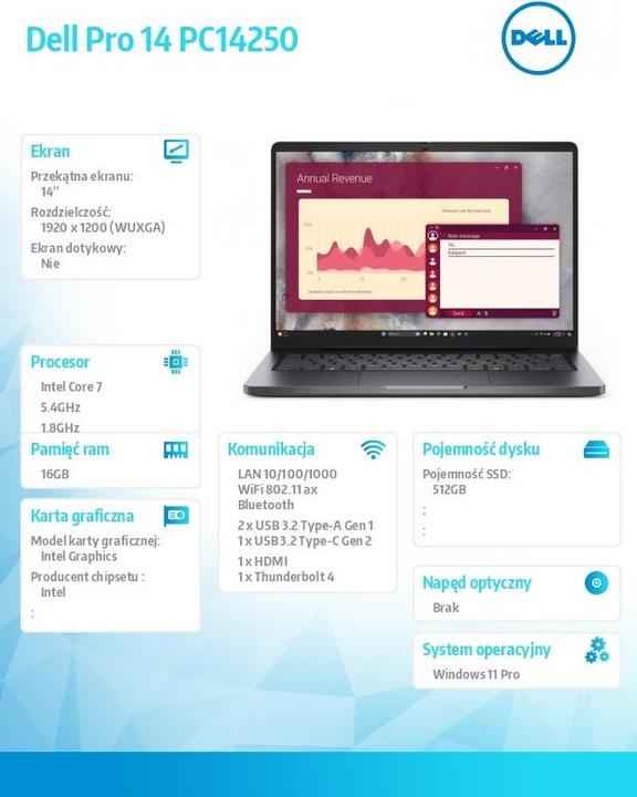 Actual product image Dell Laptop Pro 14 PC14250 W11P C7 (US)