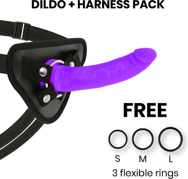 Produktbild Delta Club TOYS HARNESS + DONG LILA SILIKON 17 CM -O- 3 CM