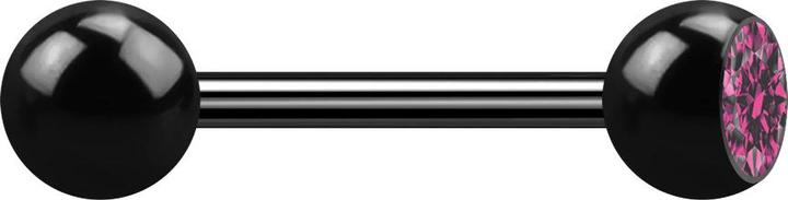 Image du produit Star Piercing Barbell noir avec boule et boule de cristal rose (sans laiton, Acier chirurgical 316L)