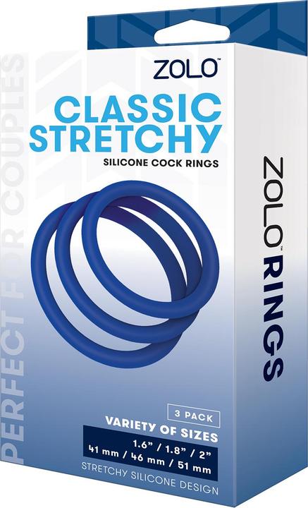 Produktbild Zolo Classic Stretchy Silicone Cock Ring Set - Blue (Set of 3), Enhance Pleasure and Performance (5.10 cm)
