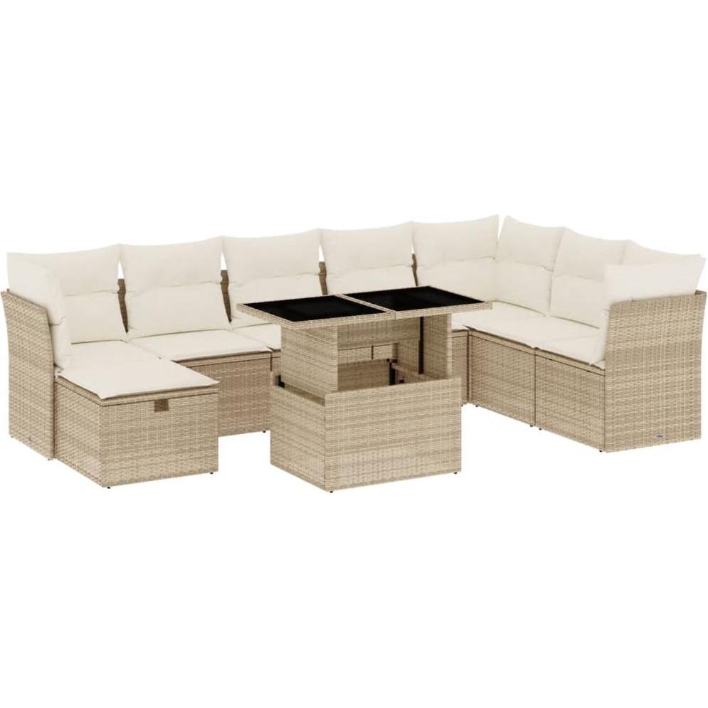 VidaXL, Gartenlounge, Gartenmöbel Sofa Garnitur Lounge Sitzgruppe 9-tlg. Beige Poly Rattan