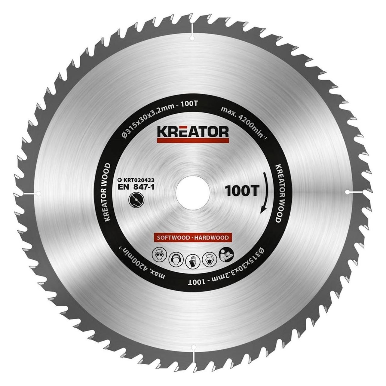 Kreator, Zaagbladen, KRT020433 Zaagblad Hout - 315mm100t (KRT020433)