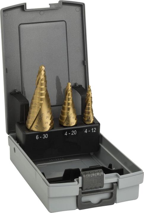 Immagine prodotto Bosch Professional Zubehör Set di punte a gradino HSS-TiN, 3 pezzi, 4-12/4-20/6-30 (4 - 20, 4 - 12, 6 - 30)