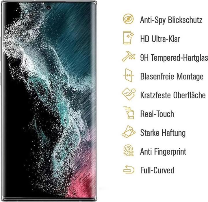 Actual product image Protectorking 2x real tempered 9H armoured glass privacy filter (1 Piece, Samsung Galaxy S22 Ultra)