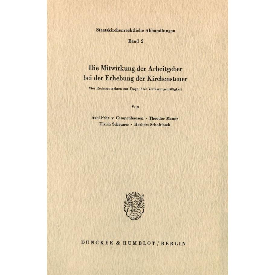 Die Mitwirkung der Arbeitgeber bei der Erhebung der Kirchensteuer., Fachbücher