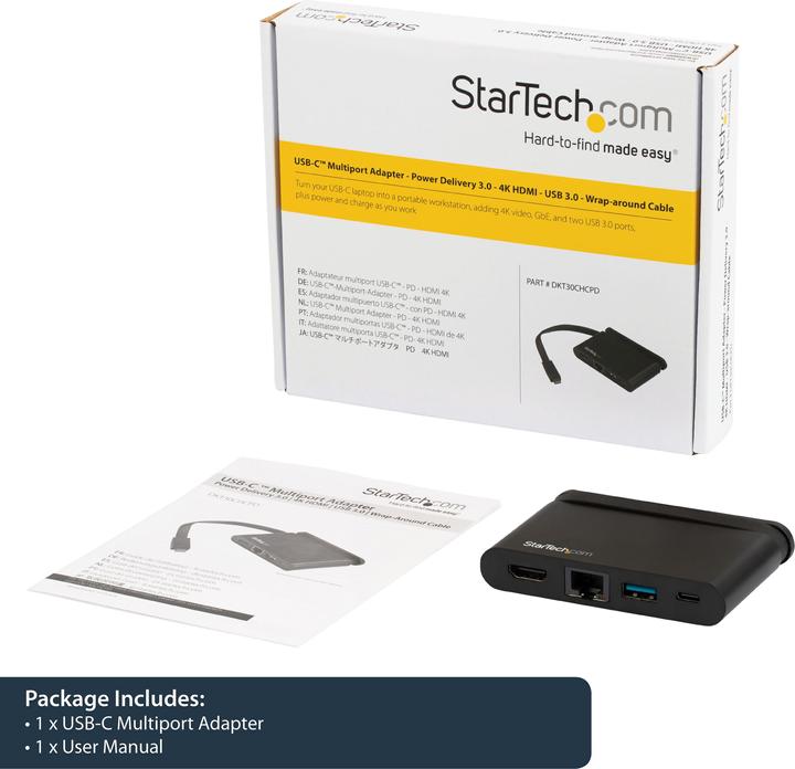Produktbild StarTech USB C Multiport Adapter mit HDMI - 4K - Mac / Windows - 1xA + 1xC - 100W PD 3.0 - GbE (USB-C, 3 Ports)