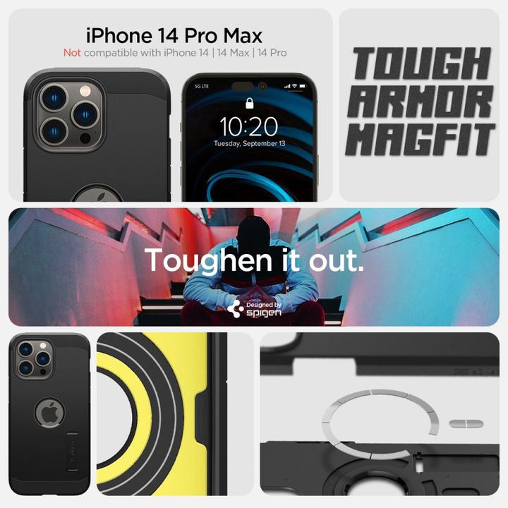 Immagine prodotto Spigen Custodia Tough Armor Magsafe per iPhone 14 Pro Max - Nero (Apple iPhone 14 Pro Max)