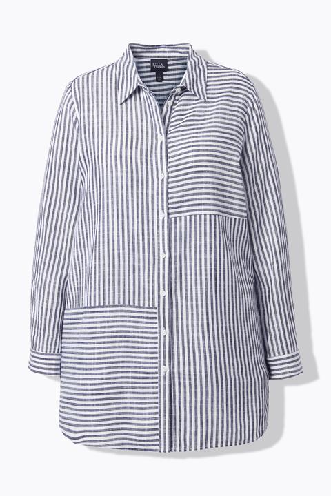 Produktbild Ulla Popken Bluse, Leinenmix, Patchmuster, Hemdkragen, Langarm (58, 60)