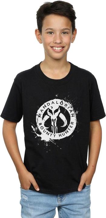 Actual product image Star Wars Boys The Mandalorian Bounty Hunter Splatter Skull T-Shirt (104)