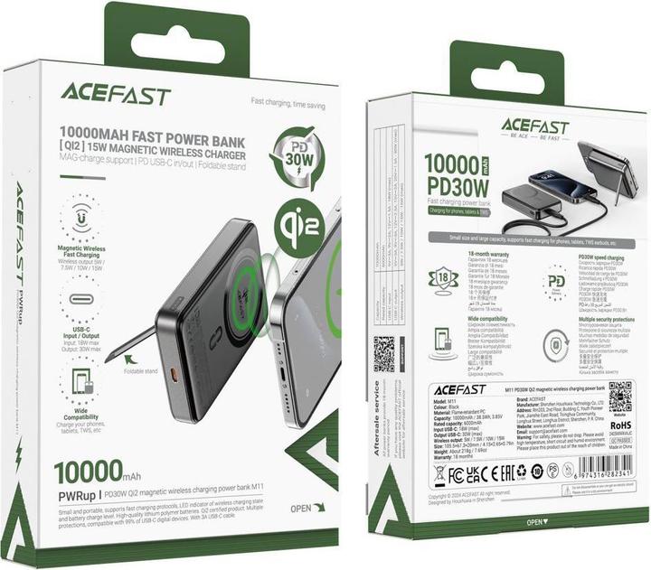 Actual product image Acefast M11-10000 30W Qi2 Magnetic Power Bank with MagSafe - Black (10000 mAh, 30 W, 37 Wh)