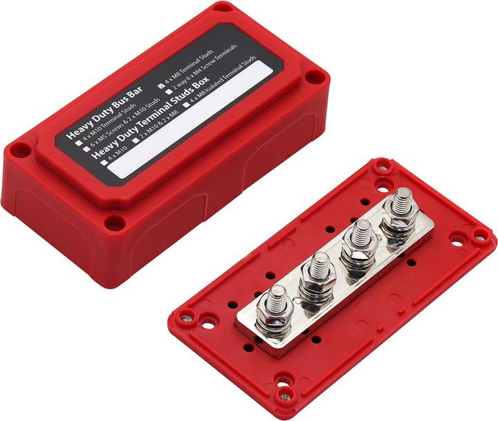 Image du produit Offgridtec BusBar Box Rouge 4 x M8 boulons de connexion, y compris le couvercle et les vis de fixation