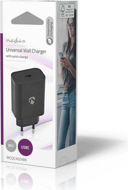 Actual product image Nedis Mains charger 32 W Quick charge function 1.5 2.0 2 - Number of outputs: 1, USB-C™, Automatic (32 W, 1 portion)