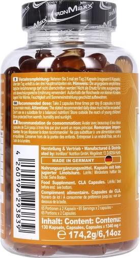 Nutritional values and ingredients IronMaxx Cla (130 Piece, Capsules, 179.80 g)