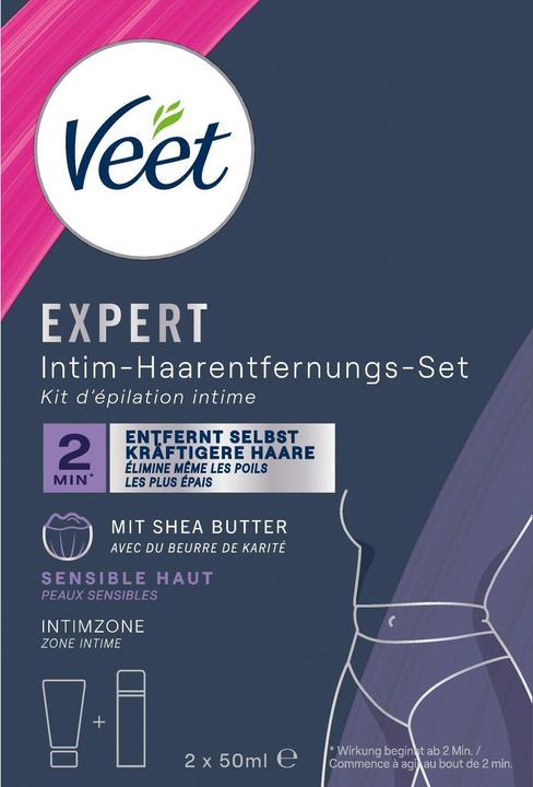 Productafbeelding Veet EXPERT Intimate Hair Removal Set, Intimate Hair Removal Cream + Multi-Benefit Foam, 100ml (100 ml, 2 x, 148 g)